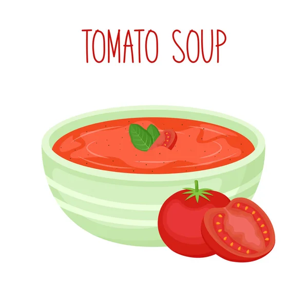 Tomato Cream Soup Bowl Vector Illustration — Stockvektor