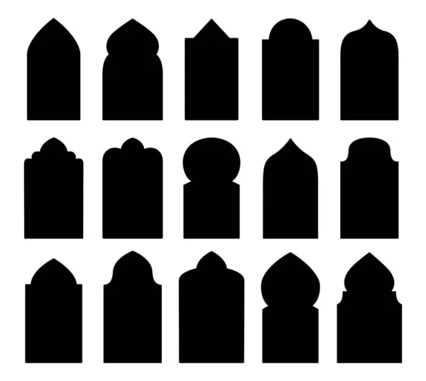 Eine Reihe Von Silhouetten Arabischer Bogenfenster Traditionelle Designelemente Vektorillustration — Stockvektor