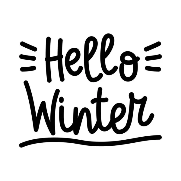 Handgetekende Letters Hallo Winter Geïsoleerd Witte Achtergrond Vectorillustratie — Stockvector