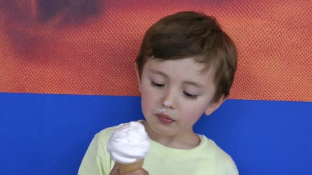 O garoto comendo sorvete — Vídeo de Stock