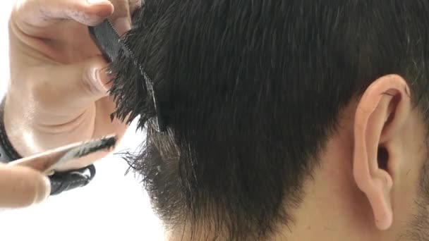 Corte de cabelo em um barbeiro — Vídeo de Stock