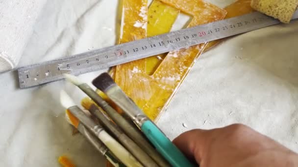 Ferramentas Escova Pintura Para Pintura Arte Cerâmica — Vídeo de Stock