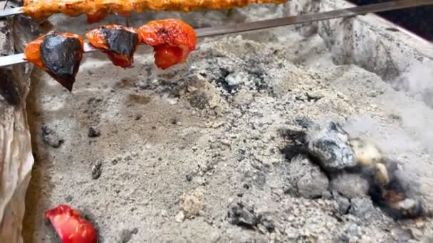 Турецька Традиція Shish Kebab Meat Barbecue Coal Fire — стокове відео