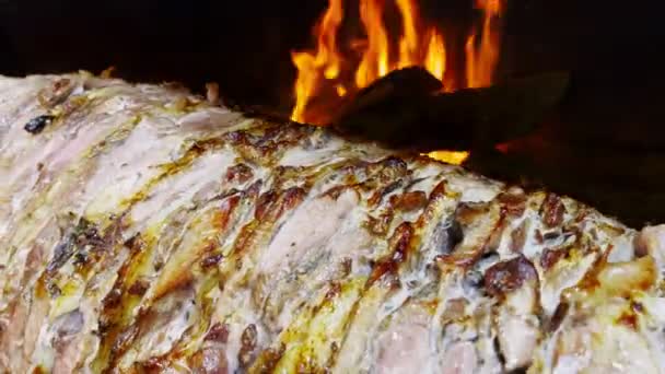Lahodné Rolling Meat Turecké Tradiční Pojmenované Cag Kebab Regionu Erzurum — Stock video