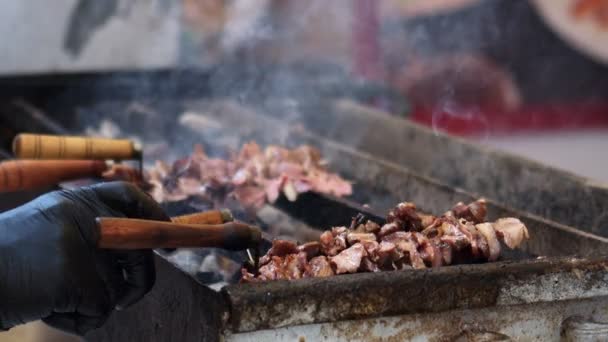 Вкусное Мясо Роллинг Турецкий Традиционный Названный Cag Кебаб Региона Эрзурум — стоковое видео