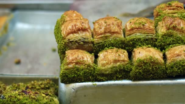 Dessert Traditionnel Turc Sucré Baklava — Video