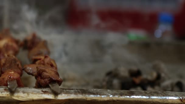 Турецька Традиція Shish Kebab Meat Barbecue Coal Fire — стокове відео