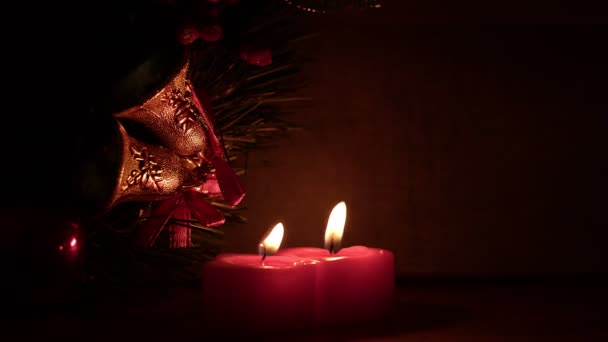 Χριστουγεννιάτικη Πρωτοχρονιά Διακόσμηση Και Εορτασμός Κεριά — Αρχείο Βίντεο
