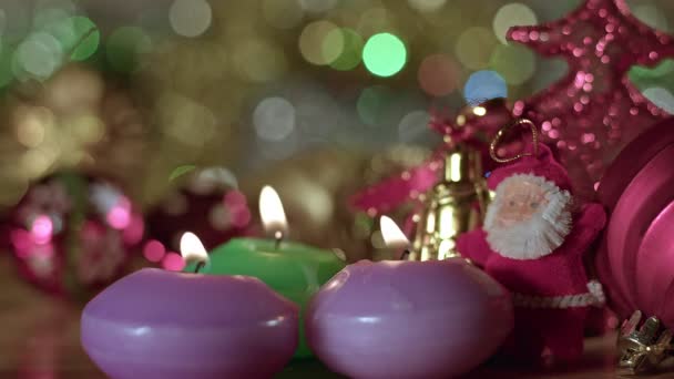 Новогодние Новогодние Украшения Праздничные Свечи — стоковое видео