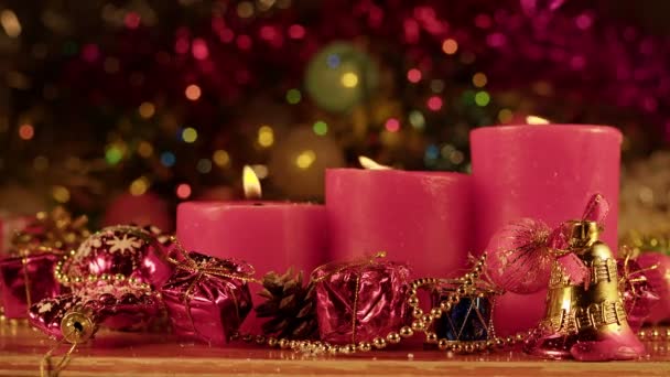 Jul Nyår Dekoration Och Ljus Ljus — Stockvideo