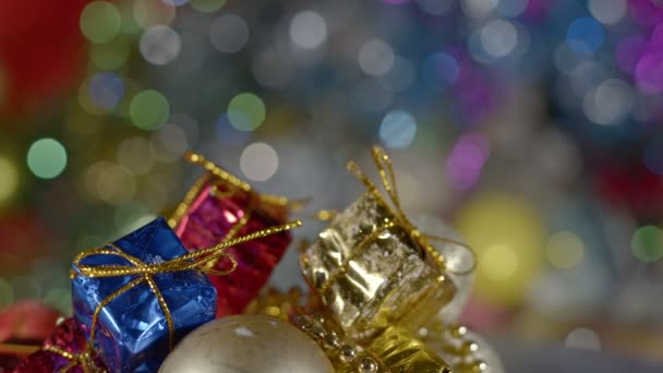 Decoración Año Nuevo Navidad Santa Bokeh Colorido — Vídeos de Stock