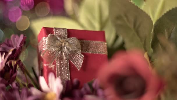 День Святого Валентина Украшения Giftbox Bokeh Фон — стоковое видео