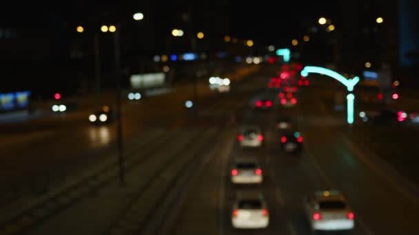 Ciudad Vida Borrosa Tráfico Coches Por Noche — Vídeos de Stock