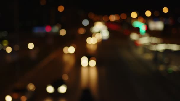 Cidade Vida Embaçada Tráfego Carro Noite — Vídeo de Stock