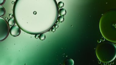 Soyut Renkli Gıda Yağı Damlaları Kabarcıklar ve küreler Su yüzeyinde, makro Videografi