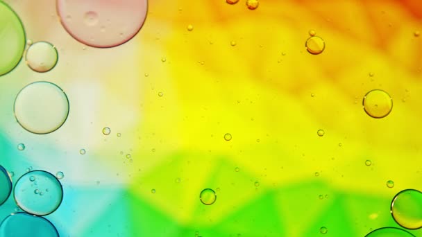 Abstract Colorful Food Oil Drops Bubbles Spheres Flowing Water Surface — Stock Video