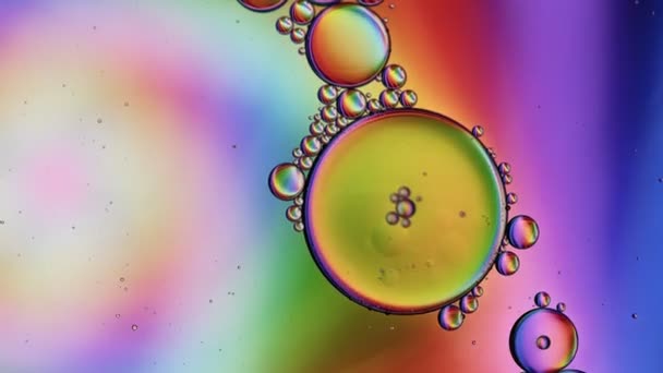 Abstrato Colorido Food Oil Gotas Bolhas Esferas Fluindo Superfície Água — Vídeo de Stock