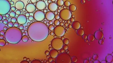 Soyut Renkli Gıda Yağı Damlaları Kabarcıklar ve küreler Su yüzeyinde, makro Videografi