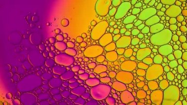 Soyut Renkli Gıda Yağı Damlaları Kabarcıklar ve küreler Su yüzeyinde, makro Videografi