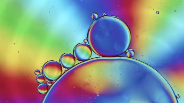 Streszczenie Kolorowe Krople Oleju Spożywczego Bubbles Spheres Flowing Water Surface — Wideo stockowe