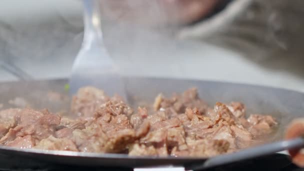 Традиционная Турецкая Овца Жареное Мясо Пан Имени Сак Кавурма — стоковое видео