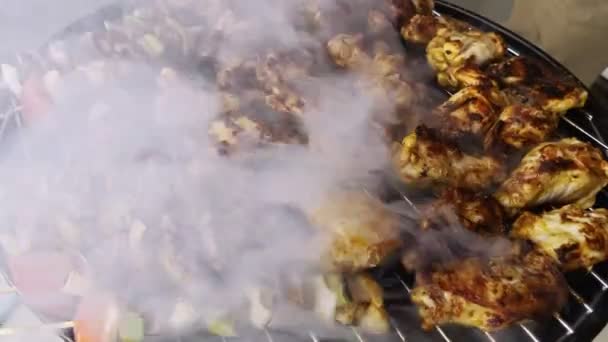Cooking Chicken Meat Barbecue Fire — Video