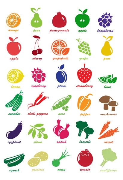 Corazón vectorial hecho de frutas y verduras — Vector de stock