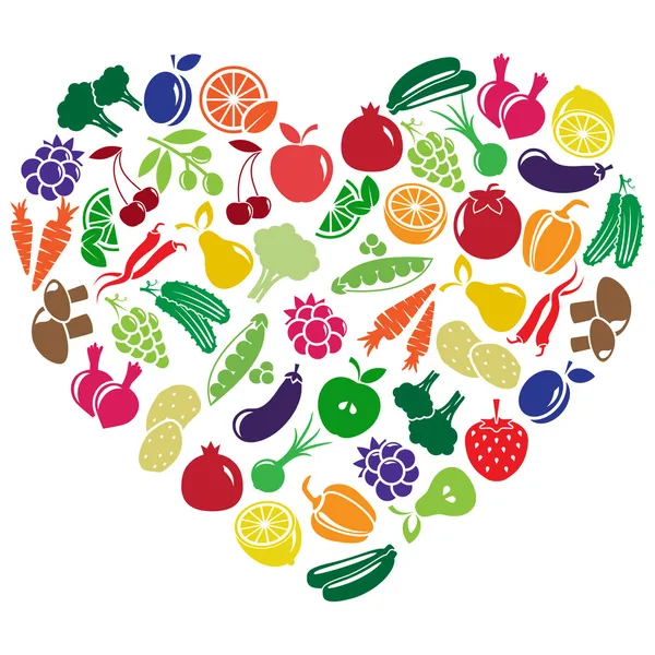 Coração de vetor feito de frutas e legumes — Vetor de Stock