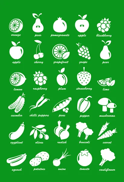 Vector collectie: fruit en plantaardige pictogrammen — Stockvector