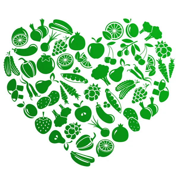 Corazón vectorial hecho de frutas y verduras — Vector de stock