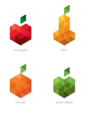Set of vector fruits made of colored triangles