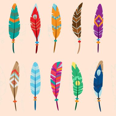 koleksiyon vektörünün feathers renkli