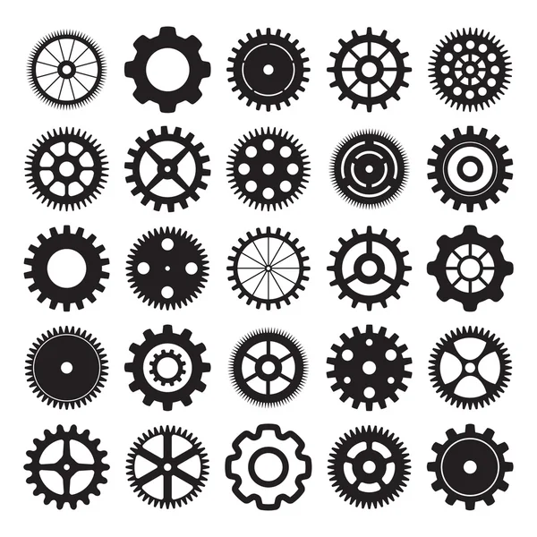 Conjunto de vectores de rodas de engrenagem sobre fundo branco — Vetor de Stock