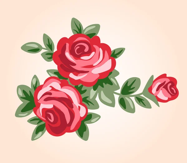 Vektorillustration roter Rosen im Retro-Stil — Stockvektor