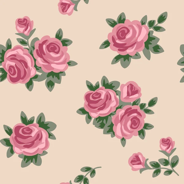 Векторный бесшовный фон с розовыми розами в стиле ретро — стоковый вектор