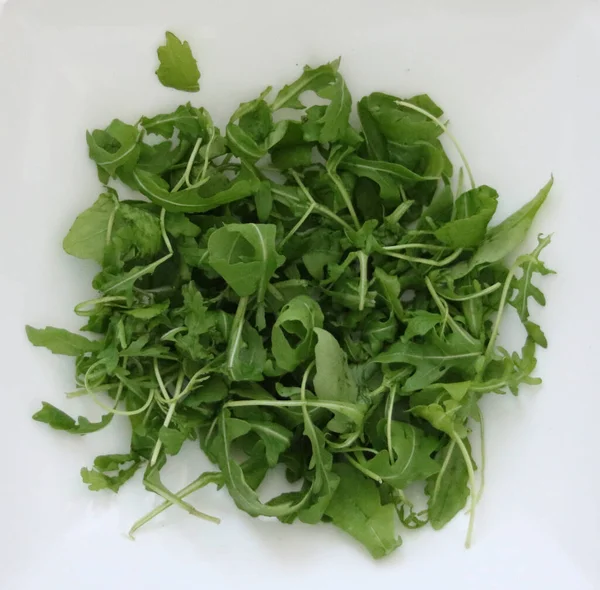 Pile Green Rocket Salad Vegetable Plain White Background High Quality — ストック写真