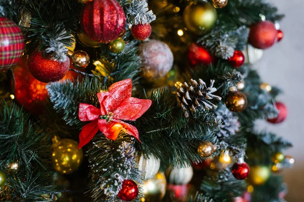 Kerst Nieuwjaar Decoraties Met Verlichting Concept Achtergrond — Stockfoto