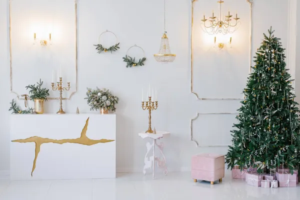Élégant Intérieur Classique Salon Décoré Pour Noël Nouvel Dans Des — Photo