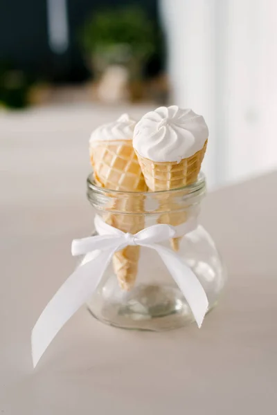 Ice Cream Waffle Cup Glass Vase Summer Dessert — Zdjęcie stockowe