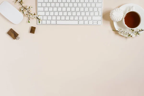 Elegante Giaciglio Piatto Fashion Blogger Una Donna Luogo Lavoro Libero — Foto Stock