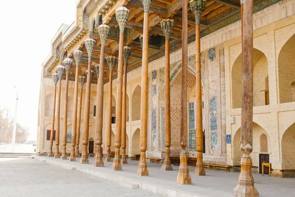 Bukhara Uzbekistan December 2021 Wooden Columns Bolo House Mosque — Stock Photo, Image