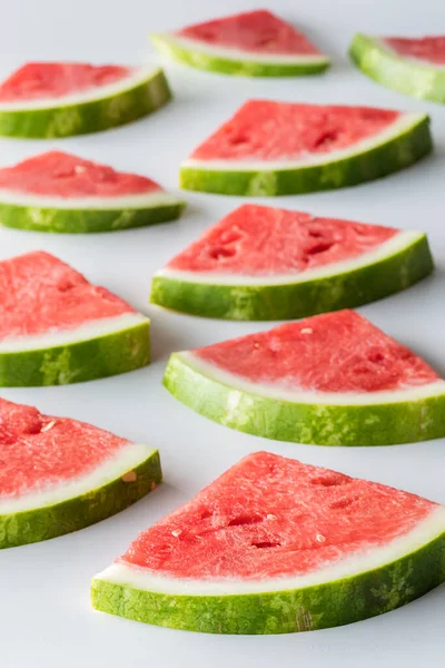 Several Fresh Juicy Watermelon Slices Receding Background — Stock Photo, Image