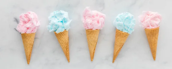 Narrow View Waffle Cones Filled Cotton Candy Light Background — 图库照片