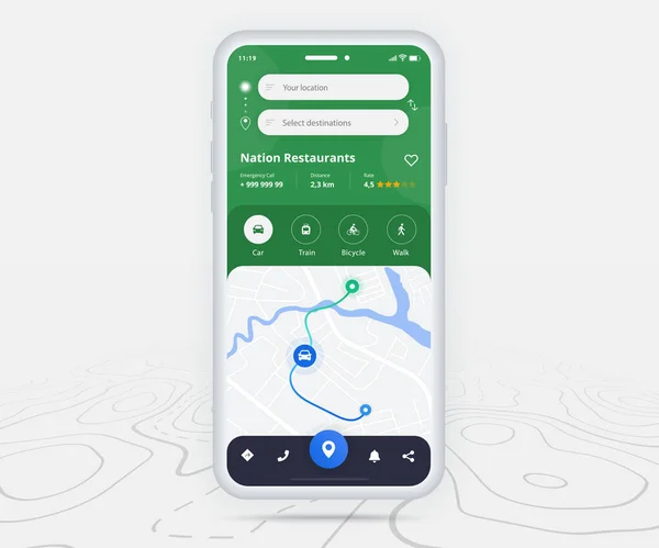 Mapa Gps Navigation Concept Smartphone Map Application Destination Point Screen —  Vetores de Stock