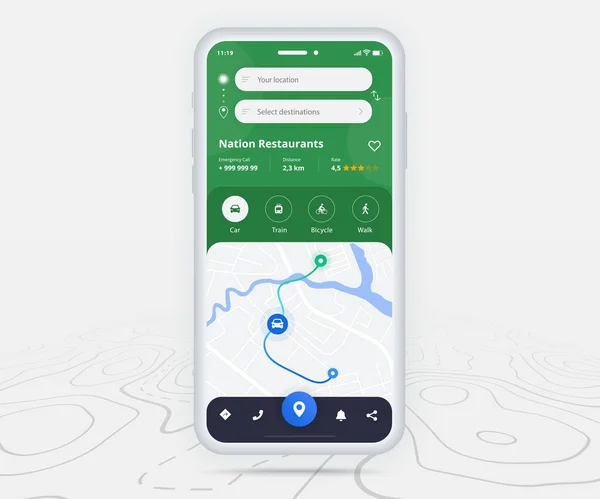 Карта Gps Навігації Концепція Точка Призначення Карт Смартфона Екрані Точка — стоковий вектор