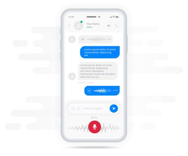 Sohbet UI Uygulama Tasarımı Konsepti, Sosyal şablon haberleşme servisi ekran şablonu, cep telefonu canlı sohbet kutuları, Smartphone online uygulama ekranı, Video Çağrısı, Vektör ilüstrasyonu, UX UI