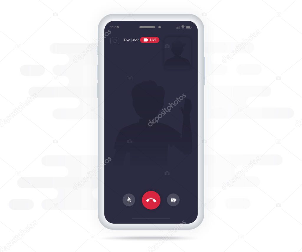 Video Call Video conference UI Application design concept mockup, Chat messenger interface screen template, Mobile phone live chat boxes, Smartphone online app, Virtual call vector illustration, UX UI