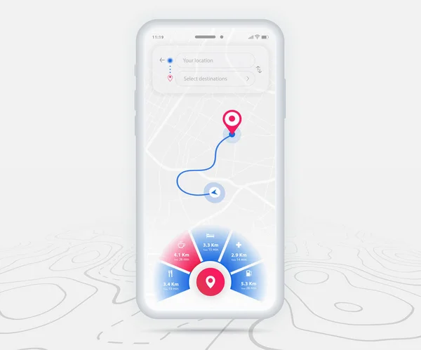 Карта Gps Navigation Concept Smartphone Map Destination Point Screen App — стоковый вектор