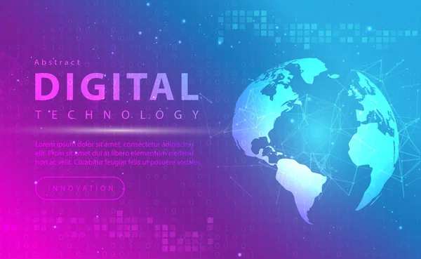 Digital Technology Banner Pink Blue Background Concept Technology Line Light — Stock Vector