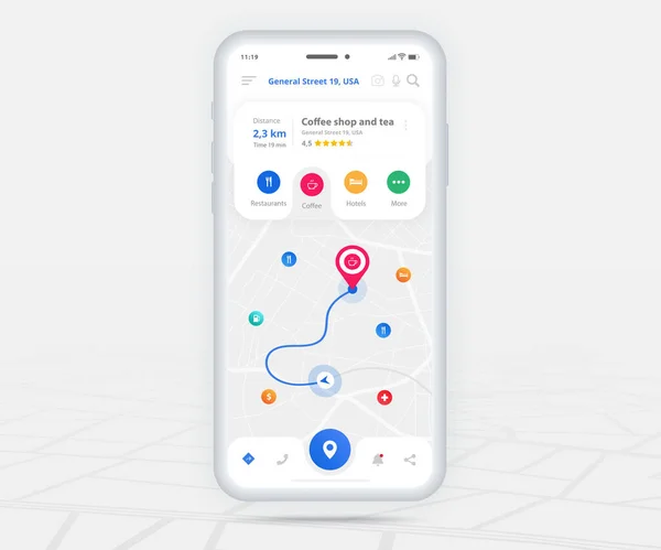 Mapa Gps Navigation Concept Smartphone Map Application Destination Pinpoint Screen —  Vetores de Stock